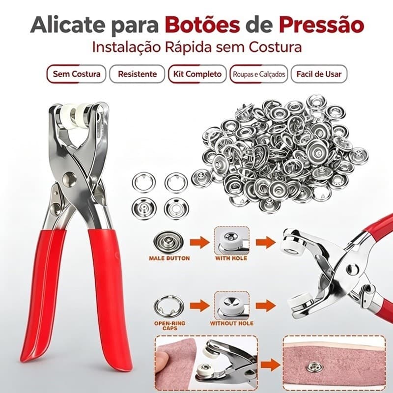 Kit Alicate Aplicador Botão de Pressão 100 Botões para Roupas Bebê Artesanato Costura AIRER.BR