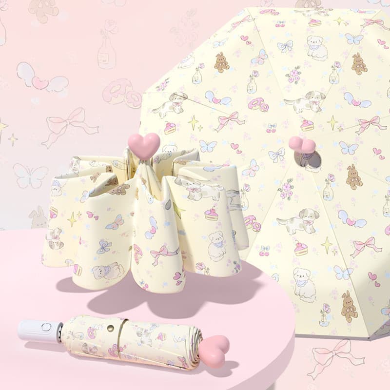 Guarda-sol dobrável portátil para cachorrinho Floral de desenho animado Manual ou automático