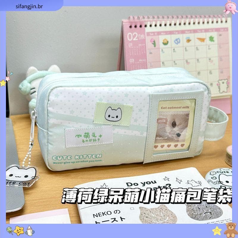 Loja venda quente hortelã Polka Dot gatinho dor saco lápis caso ins estilo coreano de alto valor estudante papelaria sac