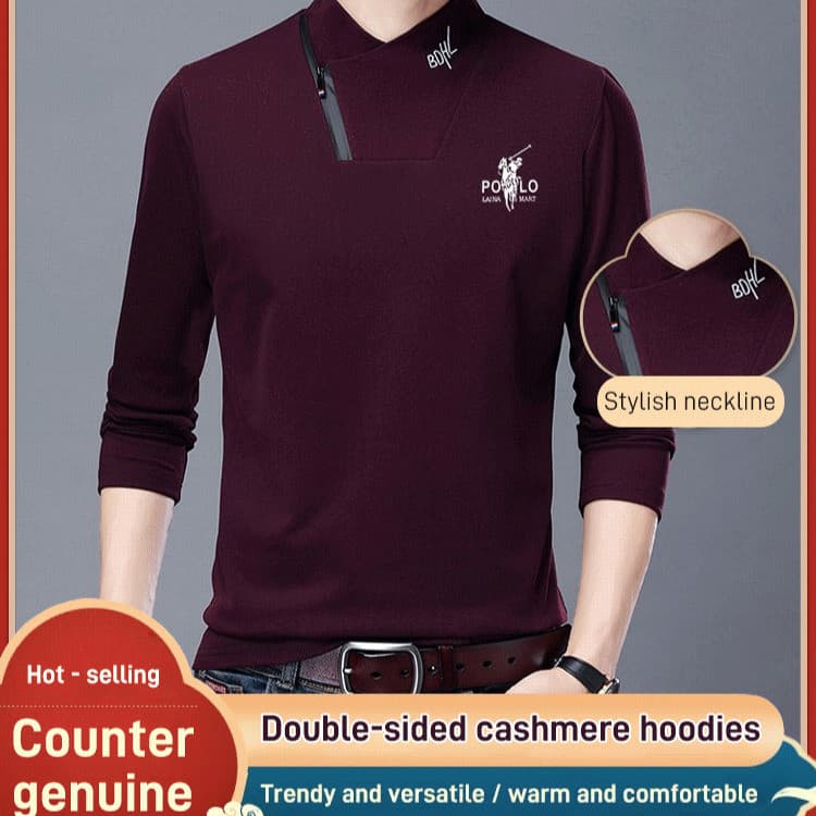 [Estilo e Praticidade] Suéter masculino moderno com gola de zíper, forro de lã dupla face e estampa, ideal para sob/Roup