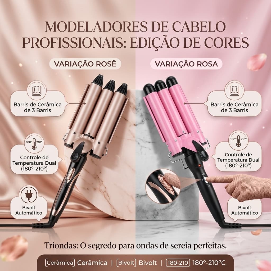 Babyliss Modelador Ondulador de cachos Tri-ondas Para Cabelo 22cm Cerâmica Bivolt 180º 210º