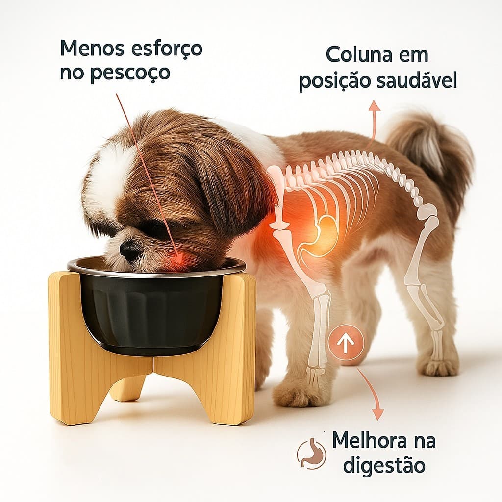 Comedouro Elevado DuoBlack de Porcelana – Ideal para Cães e Gatos