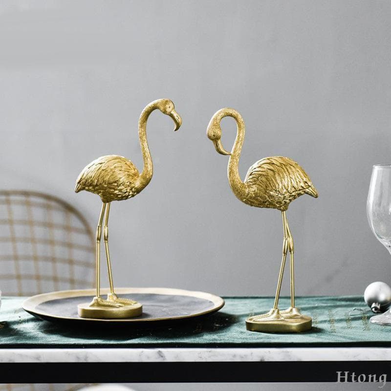 [Htong] Estatueta De Flamingo Dourado De Luxo Estilo Nórdico , Decoração De Resina Para Casa , Artesanato Armário De TV