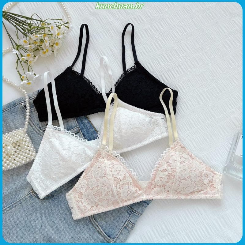 Roupa interior de renda francesa feminina estilo fino sem fio Push-Up seios pequenos dedicados estudante menina triângul