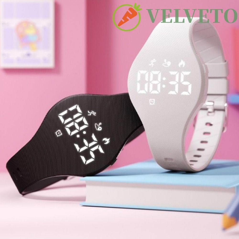 Despertador Vibratório ELVETO , LED Digital Com Pedômetro De Corrida Pulseira Inteligente De Silicone Infantil , À Prova
