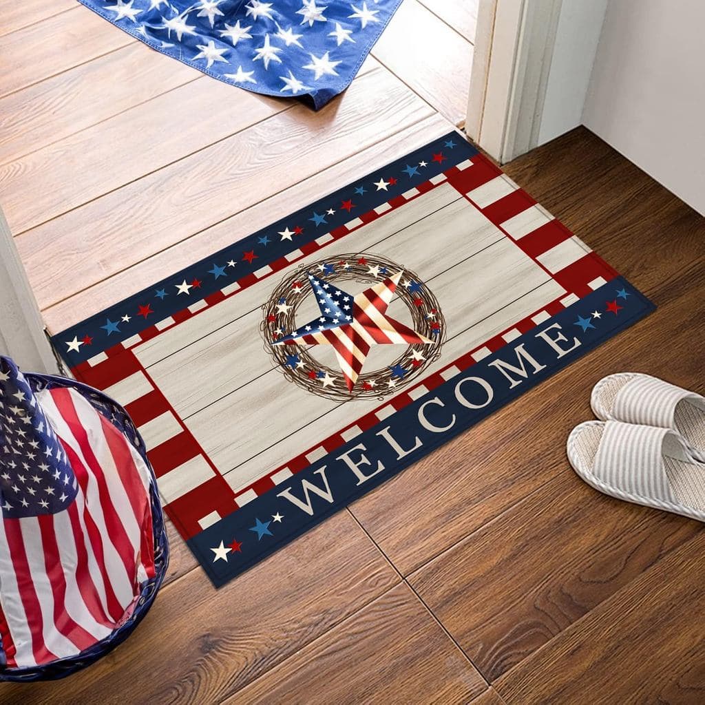Tapete de Boas-Vindas para o Dia da Independência Patriótica de 4 de Julho, Tapete de Entrada para Decorações Internas e