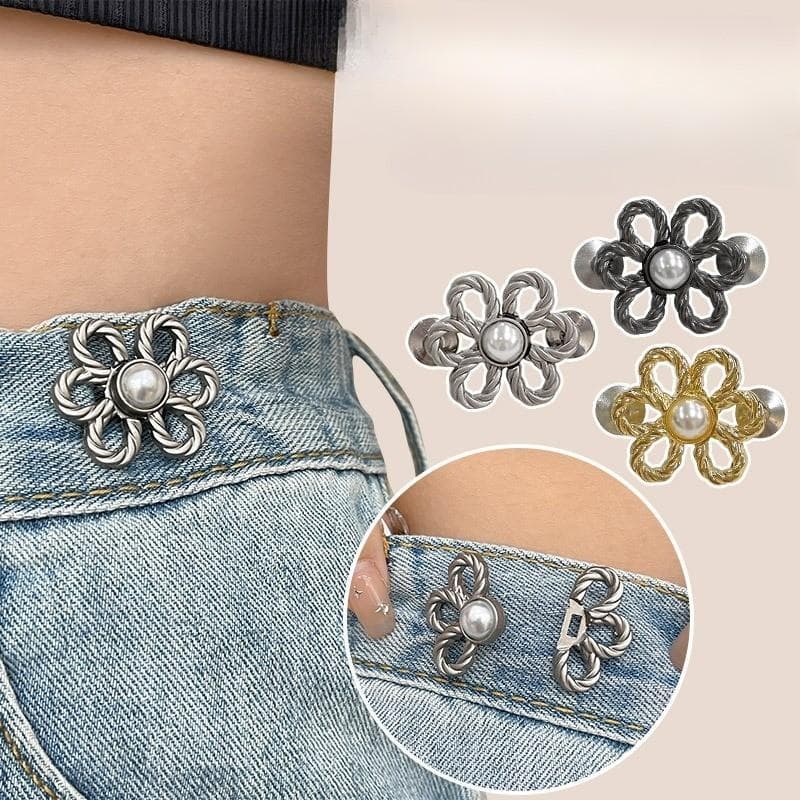2pc Bonito Broche De Metal Pino Fivela Flor Cintura Jeans Ajuste Botões Destacáveis Sem Pregos
