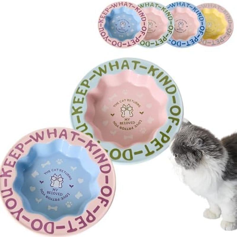 2 Pçs Tigelas De Gato Bonito Cerâmica Floral Comida Para Animais De Estimação Pratos De Água Rasos Gatos Internos Cães P
