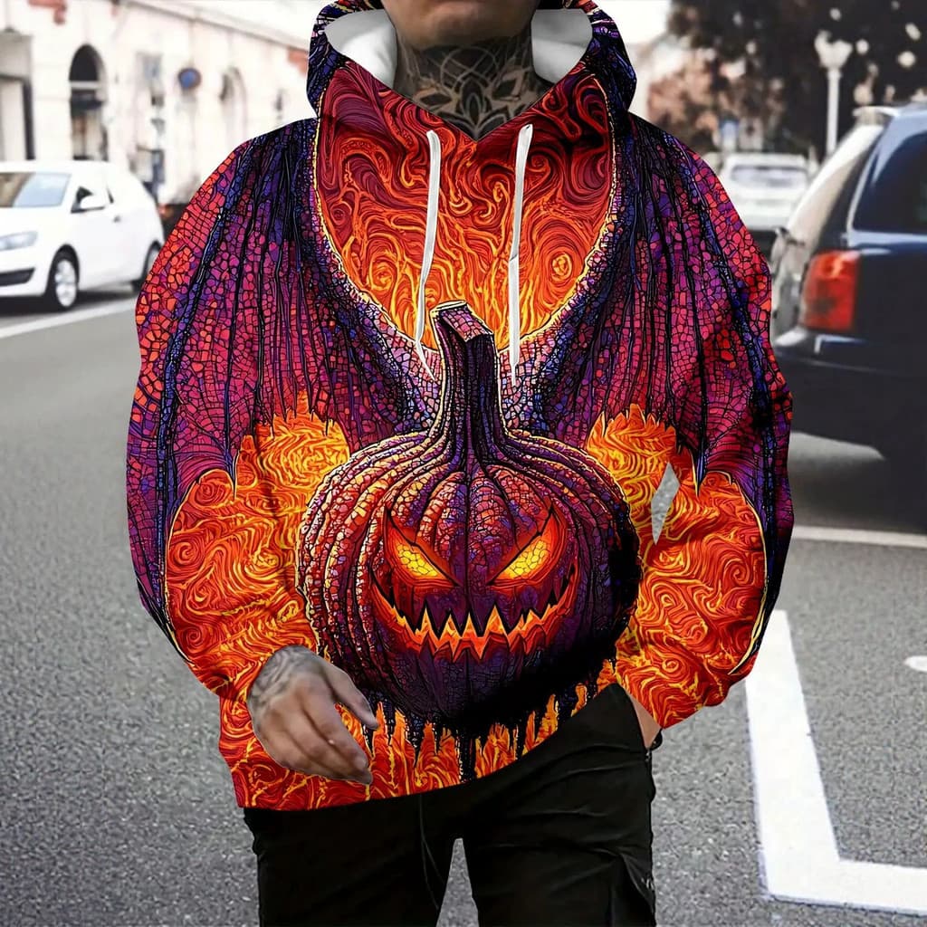 Halloween esqueleto morcego abóbora moletom com capuz 3D impresso moletom europeu americano novo moletom masculino trans