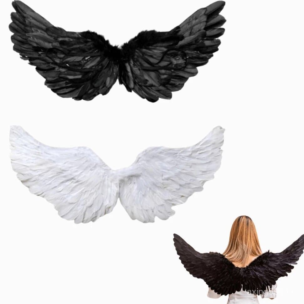 Fantasia Asas De anjo Halloween Festa Temática Branco E Preto 60cm e 80cm