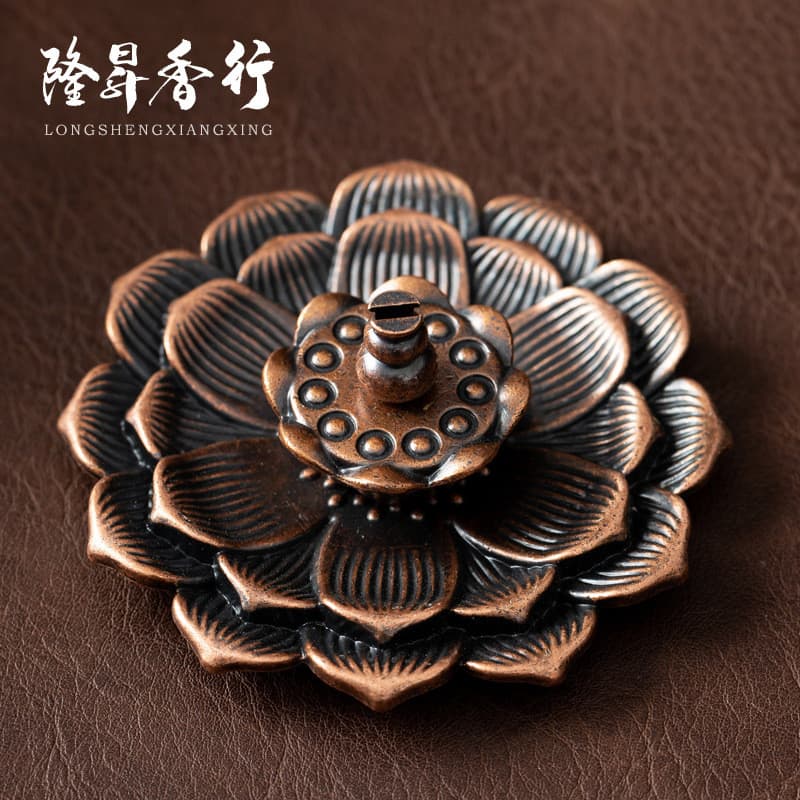 Queimador de incenso de estilo com design de lótus, suporte de incenso de sândalo em cobre puro, suporte de incen