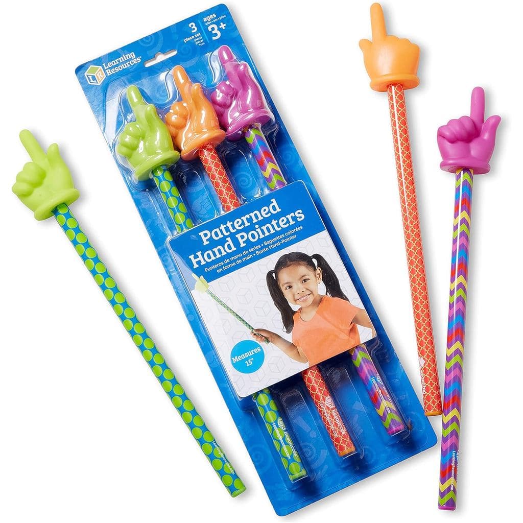 Ponteiros Manuais Estampados de 15" da Learning Resources, Conjunto de 3 - Ponteiro de Dedo, Ferramenta para Professores
