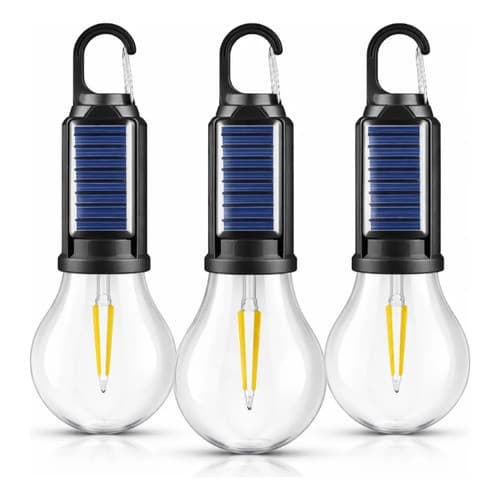 Kit 3 Lampada Led Camping Carro Mecânico Solar Recarregável Portátil