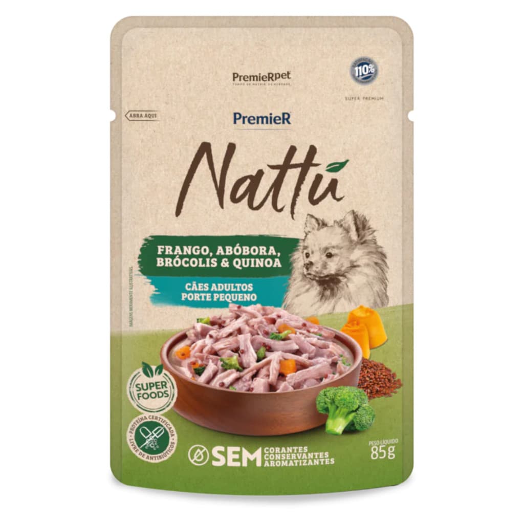 Ração Úmida PremieR Nattu 85g para Cães Adultos Porte Pequeno Frango e Abóbora