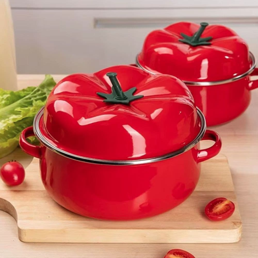 Panela Esmaltada De Tomate  , 1.6/2L Com Tampa , Panelas Duráveis Alça Binaural De Sopa Leite