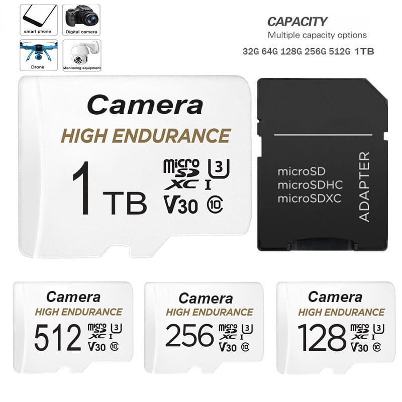 Monitoramento De Vídeo De Resistência 32GB 64GB 128GB 256GB 512GB 1TB Micro Memória SD TF Cartão SDHC/SDXC Class10 Para