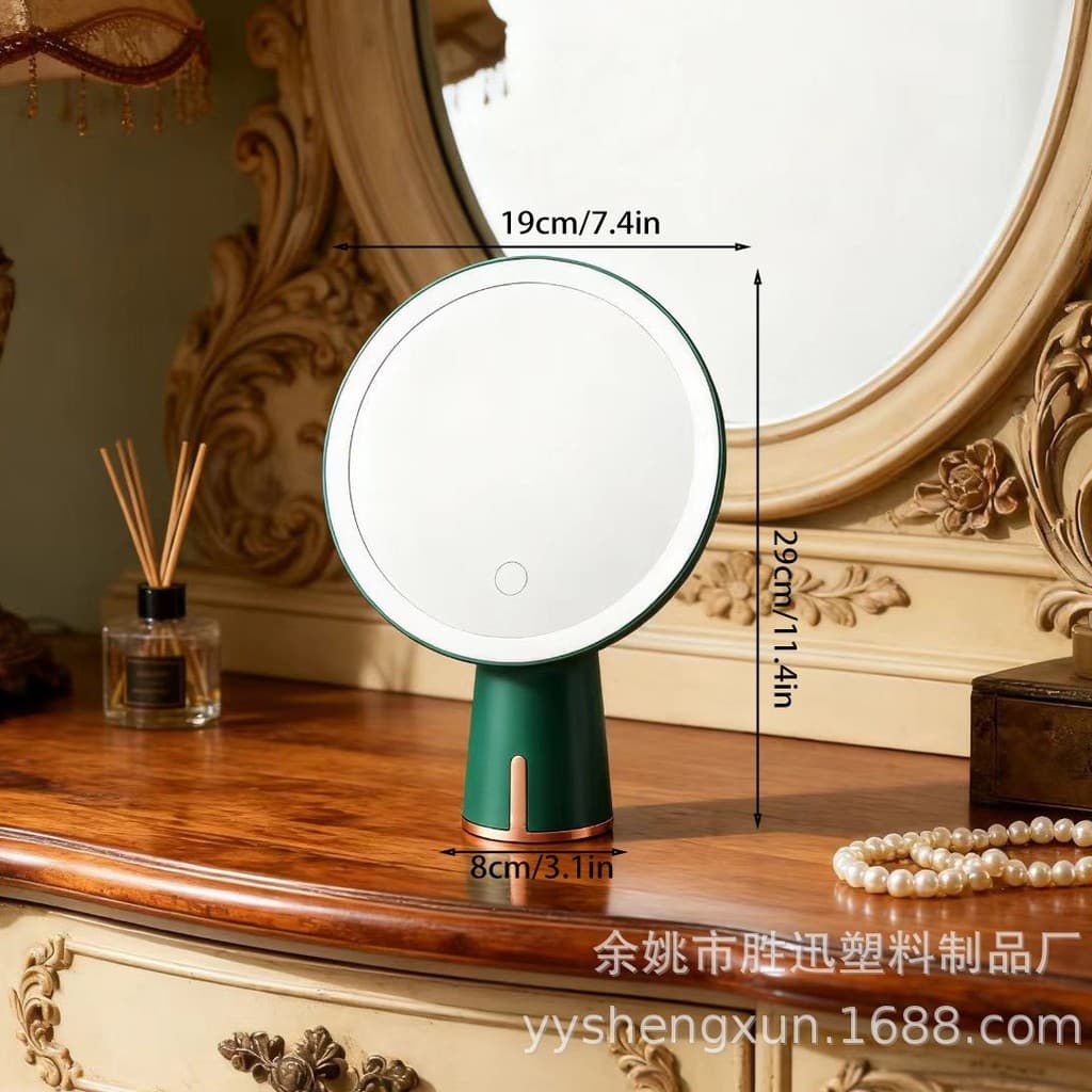 Espelho de maquiagem Led com luz desktop luz de preenchimento espelho de vestir luz de três cores recarregável espelho d