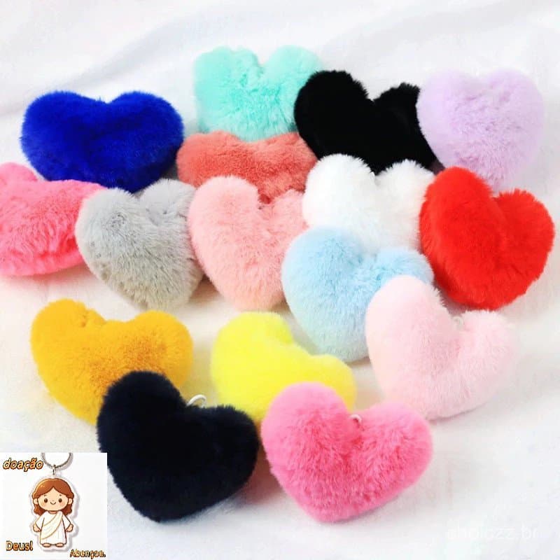 Kit com 12 unidades: Chaveiro de Pelúcia com Pingente de Coração Fofo, Chaveiro com Pompom
