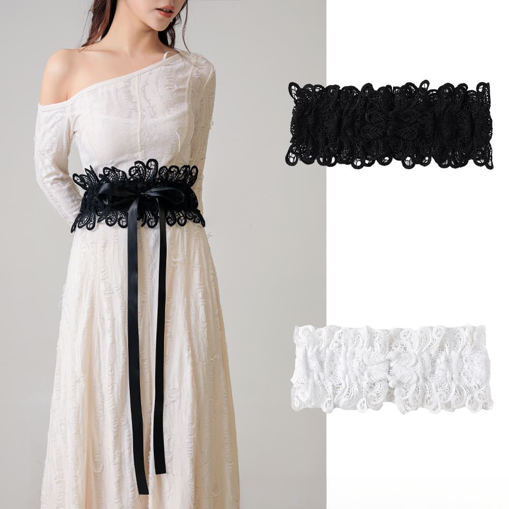 Cintura elástica de renda para mulheres com acabamento em renda, cinta versátil para decoração.
