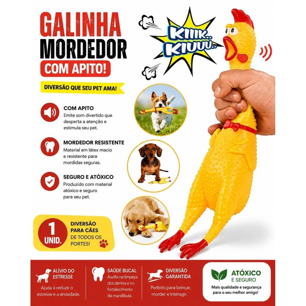 BRINQUEDO PET GALINHA MORDEDOR COM APITO