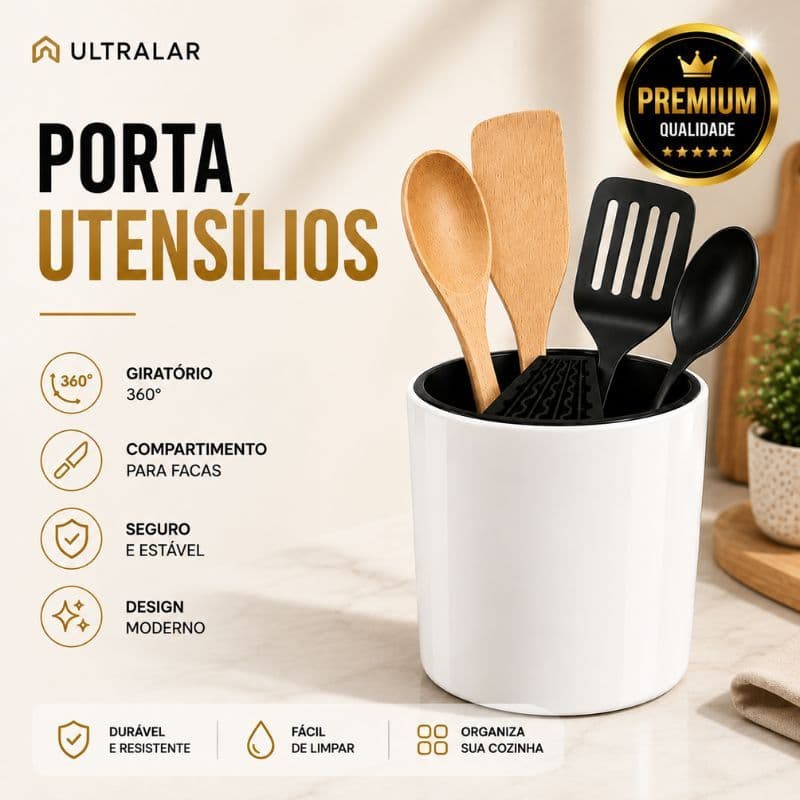 Organizador de Talheres 360 Graus Giratório com Drenagem Porta Facas Utensílios Cozinha Bancada