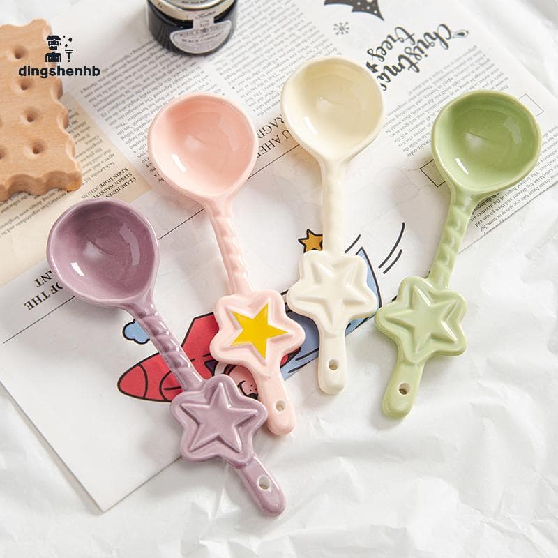 dingshenhb Colher Em Forma De Estrela De Cerâmica Torcida Bonito Cabo Longo Creme Design De Agitação De Café Bons Produt