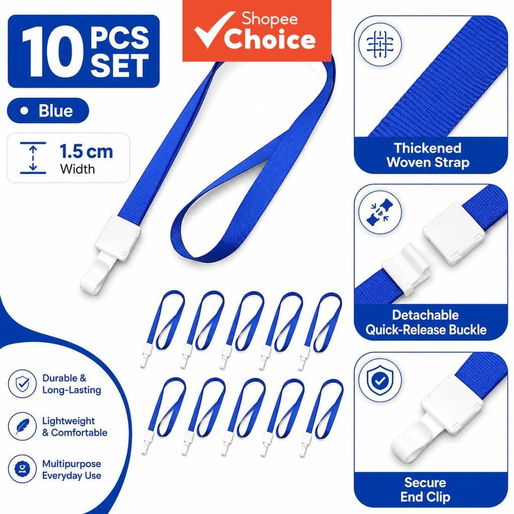 10 cordões azuis para crachá de identificação, 1,5 cm de largura, com fecho de liberação rápida para porta-crachás,