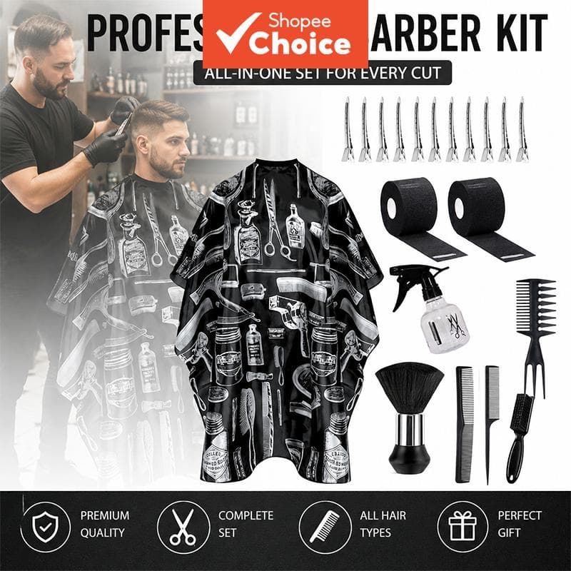 Kit De Corte De Cabelo De Barbeiro , Clipes De Seção De Capa , Tiras De Pescoço , Conjunto De Pente De Garrafa De Spray