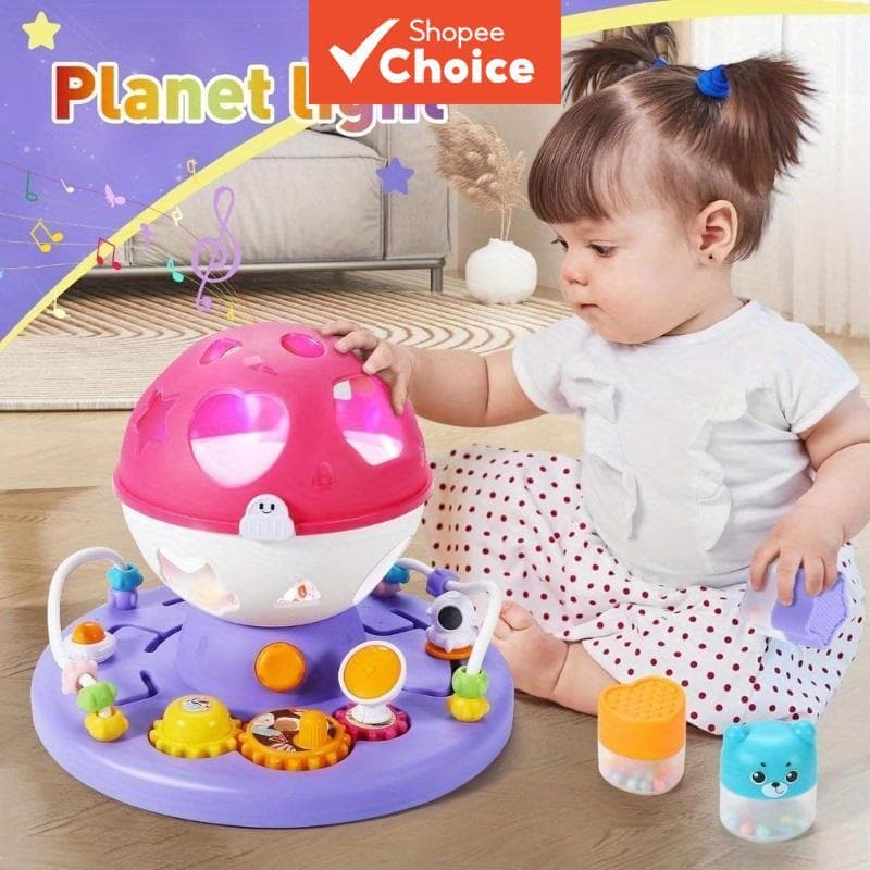 Aberloo Espaço Brinquedo Temático de Planetas - Brinquedo Musical Infantil com Luz, Brinquedo Montessori Sensorial de