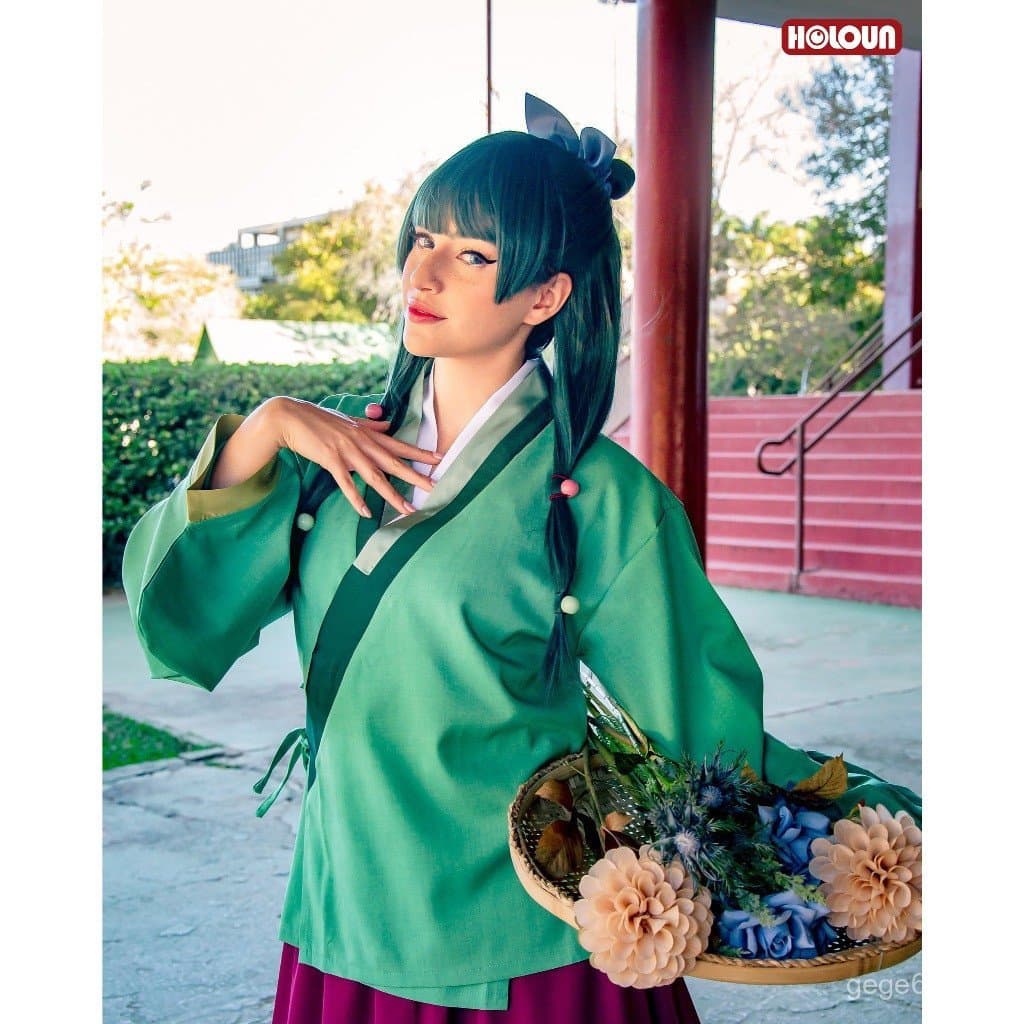 Fantasia de Cosplay Holoun Maomao - A Farmacêutica - Peruca de Anime - Saia Elástica Verde