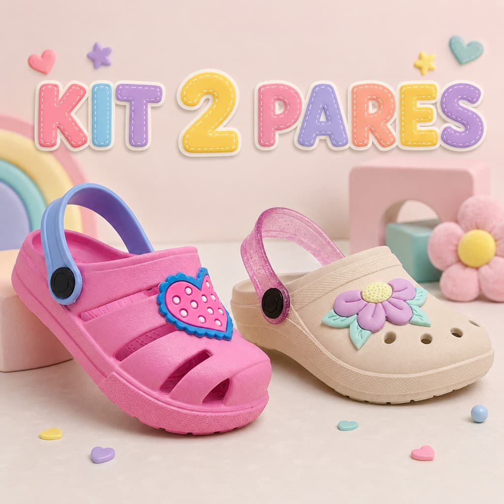 Kit 2 Sandália Papete Infantil Menina Confortável Leve Macia