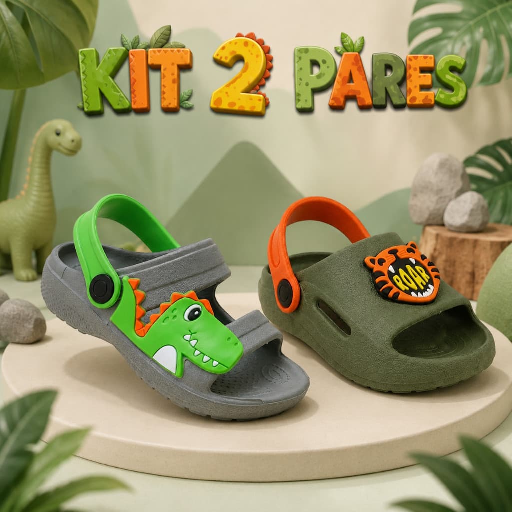 Kit 2 Sandália Infantil Menino Babuche Escolar Masculina Dino Macia e Leve
