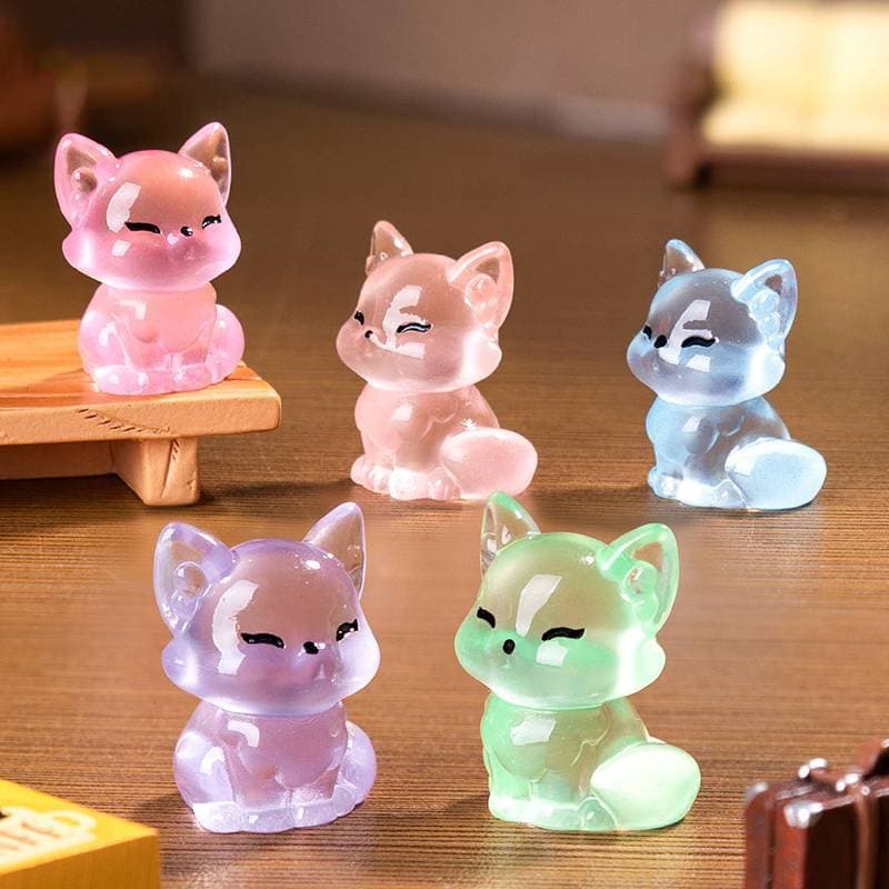 Chuaniaji 5 Pçs Criativo Bonito Luminoso Raposa Animal Ornamento Dos Desenhos Animados Mini Quarto Acessórios Kawaii Des