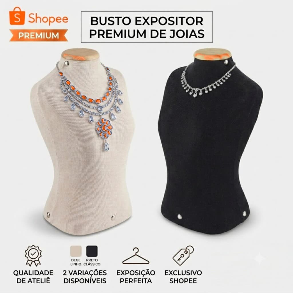 Busto Expositor de Joias em Linho Premium Porta Colar Gargantilha Display Vitrine