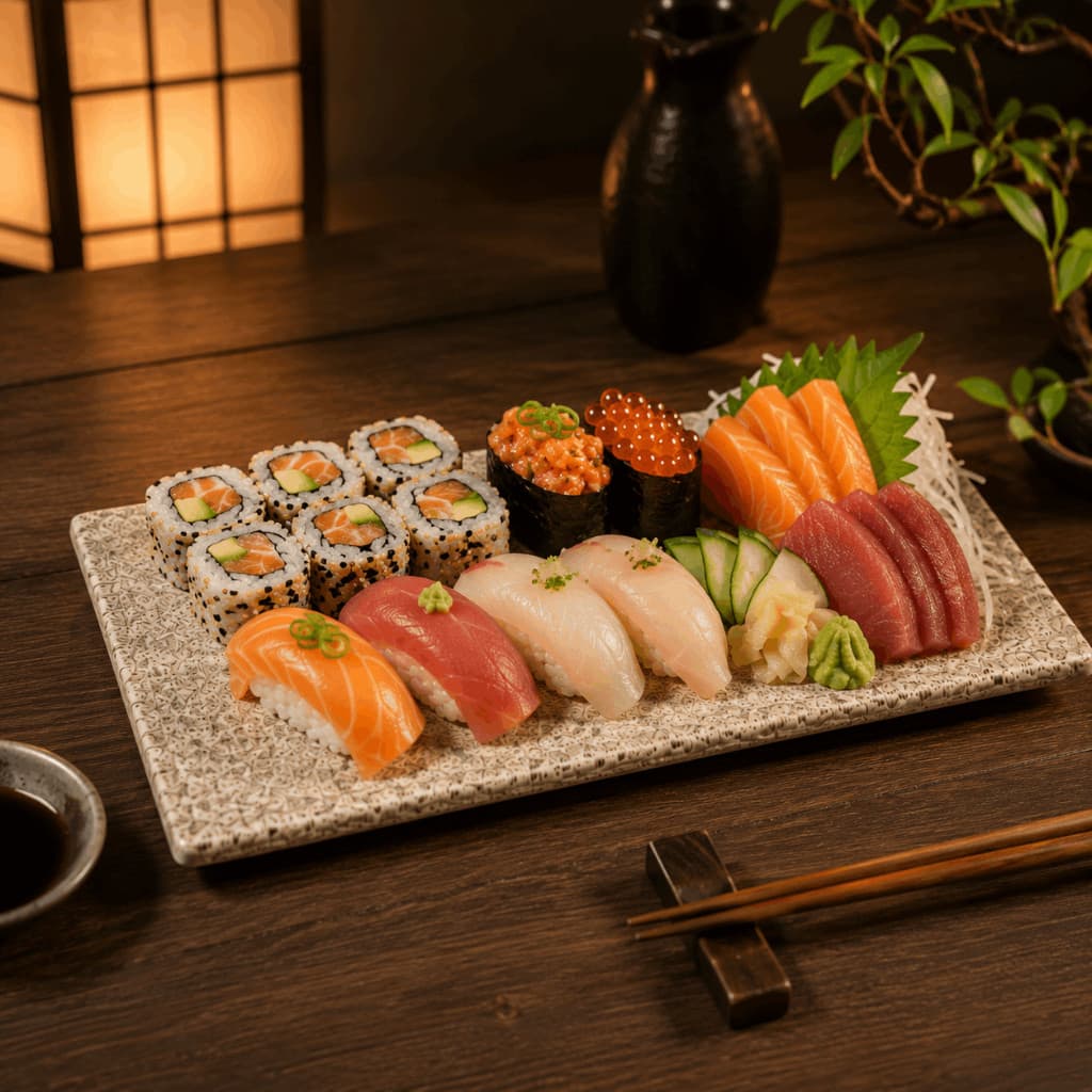 Prato Retangular de Mármore para Sushi Petiscos e Frios Artesanal Premium Bandeja Gourmet Happy Hour