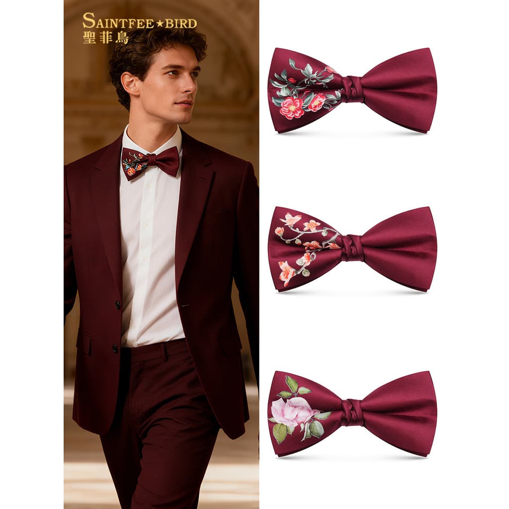 Vinho vermelho flor gravata borboleta masculino terno Formal versão coreana casamento noivo dupla camada High-End moda i