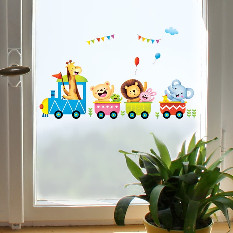 Adesivos de vidro dupla face para jardim de infância, adesivos decorativos de parede à prova d'água, zoológico, amigos,