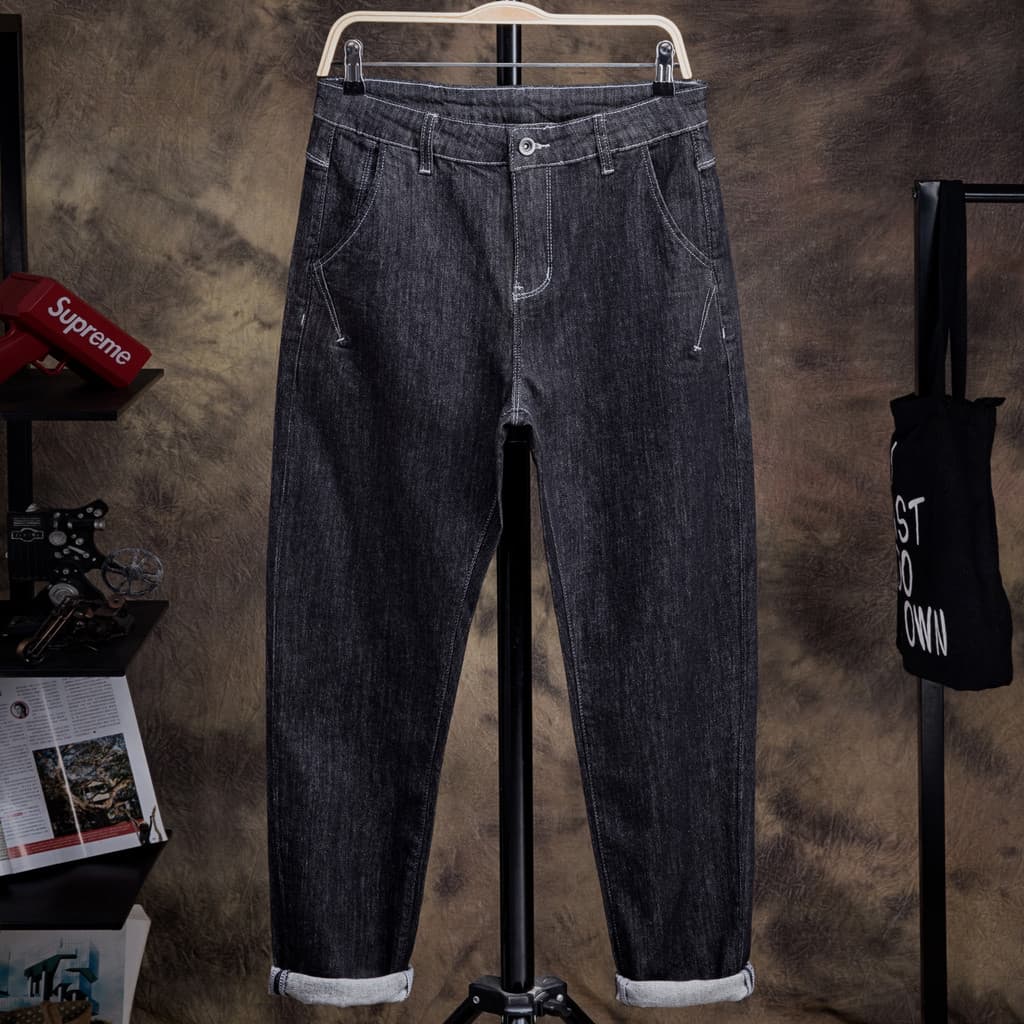 2022 novo estilo não-desbotamento estiramento Jeans masculino outono inverno solto tamanho grande na moda gordo mais gor