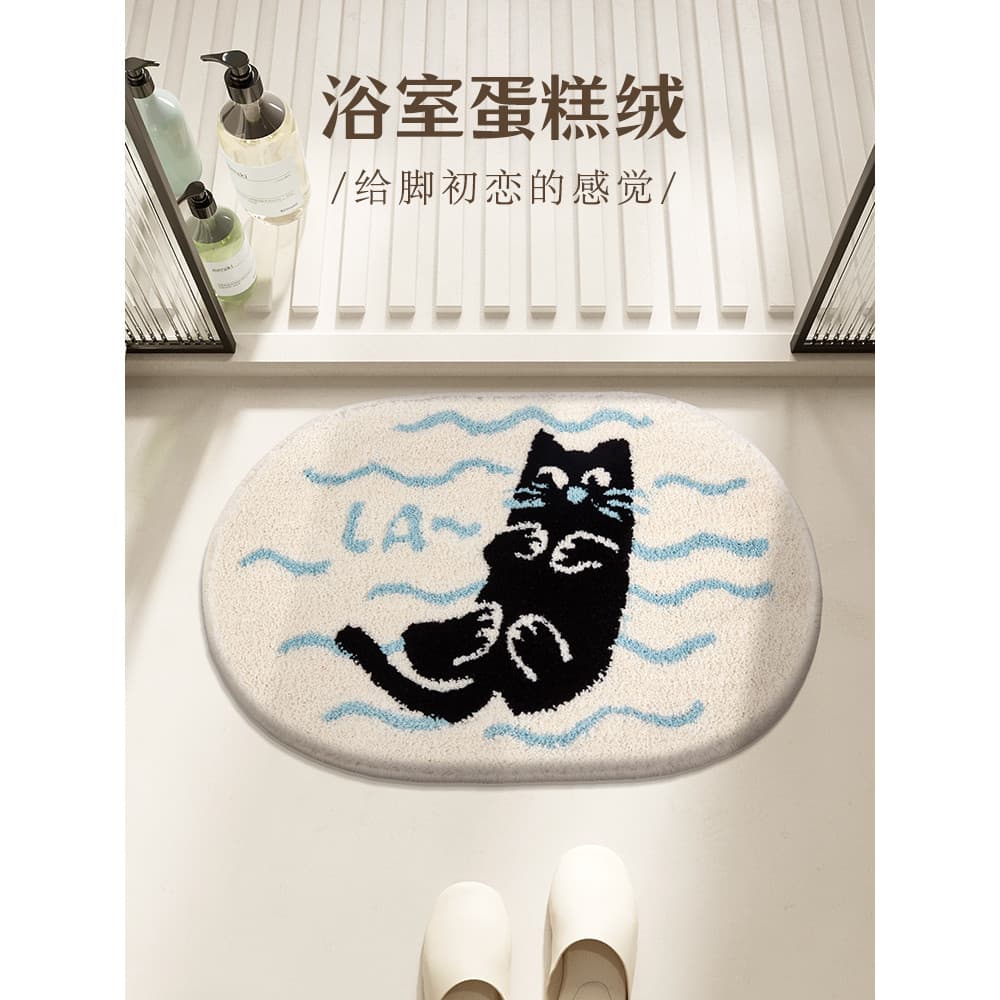 Kitty porta do banheiro absorver água antiderrapante tapete de banheiro de pelúcia pé tapete de gato armário de banheiro