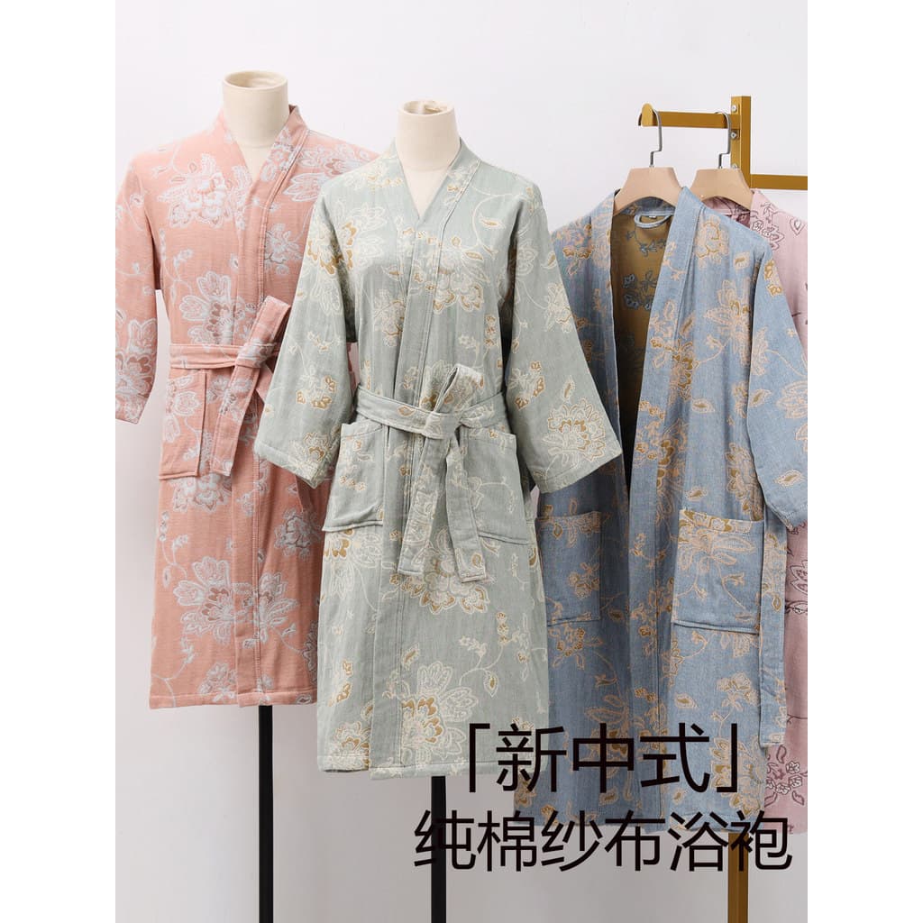 Novo estilo chinês puro algodão gaze roupão feminino adulto absorver água sem fiapos pode usar toalha de banho natação m