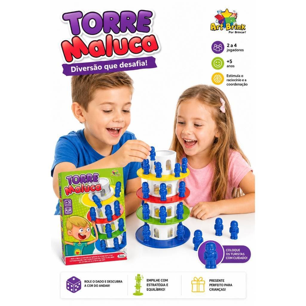 Jogo Torre Maluca Brinquedo Equilíbrio Família Divertido