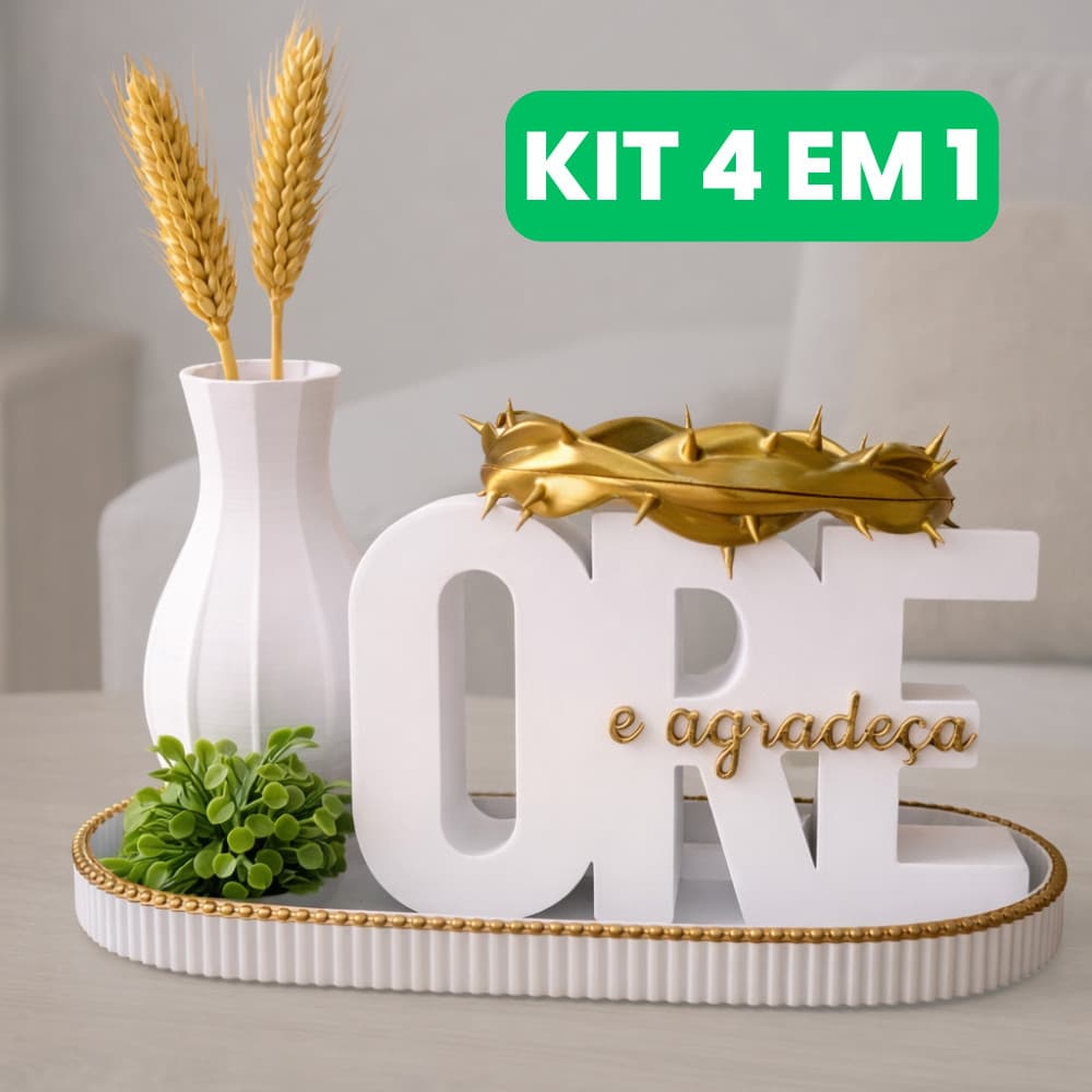 Kit Decorativo ORE e Agradeça com Bandeja + Vaso + Hastes de Trigo – Design Elegante e Minimalista