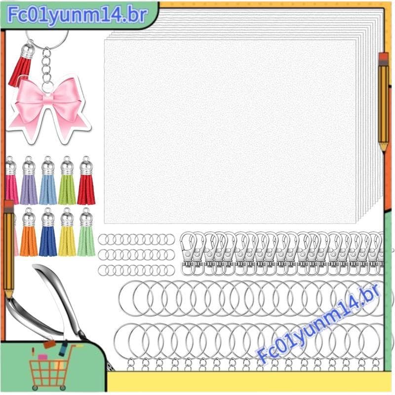 Kit De Folhas De Plástico Encolhível , 221 Peças , Conjunto De Chaveiro De Papel Retrátil , Pia Com Corrente , Furador P