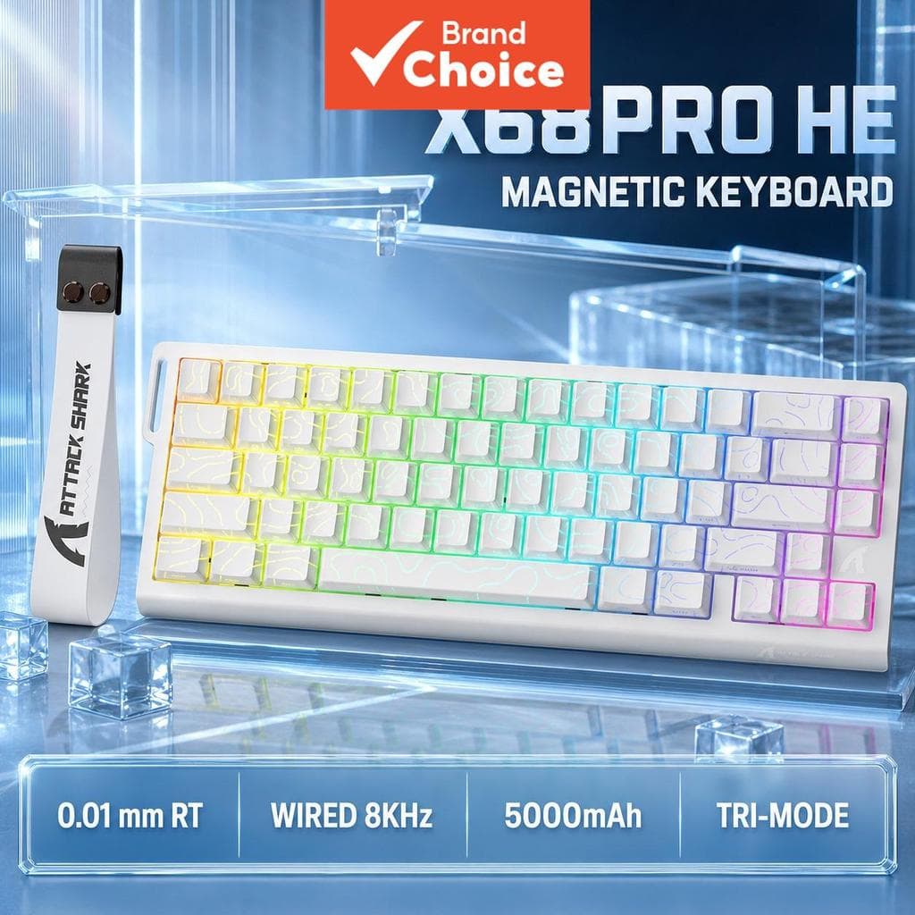 Teclado Mecânico de Jogos Attack Shark X68PRO HE Mini USB, Switch para Jogos, Teclado Compacto, Keycaps PBT, para PC,