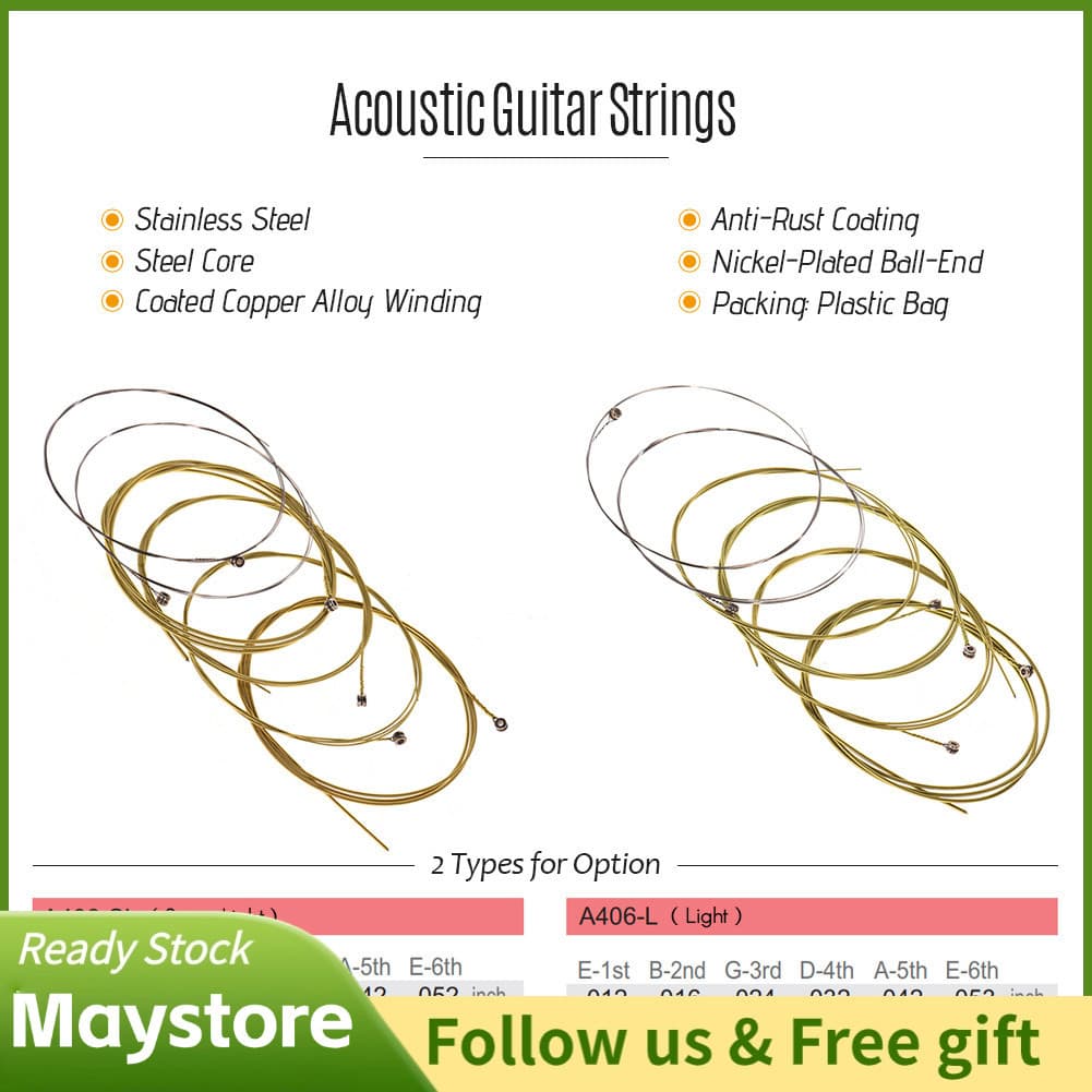 maystoree-br Conjunto de cordas para violão folk acústico série Alice A406 com núcleo de fio de aço inoxidável