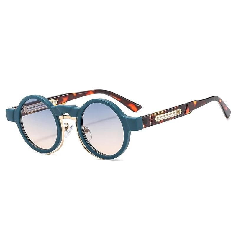 Óculos de Sol Fashion Unissex com Armação Redonda Pequena, Estilo Retro Punk, Cor Gradiente, UV400 5M92