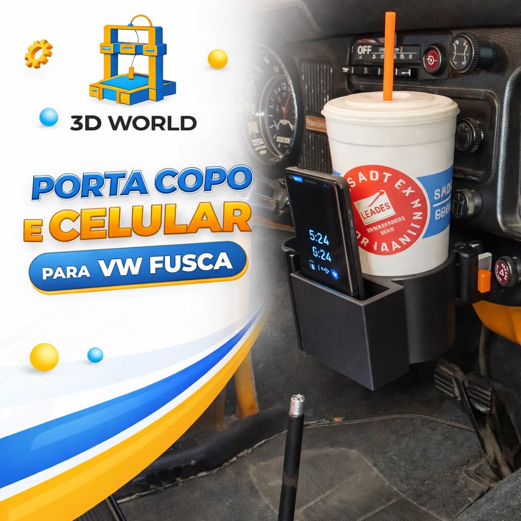 Porta copos e latas + porta smartphone para VW VolksWagen Fusca Beatle