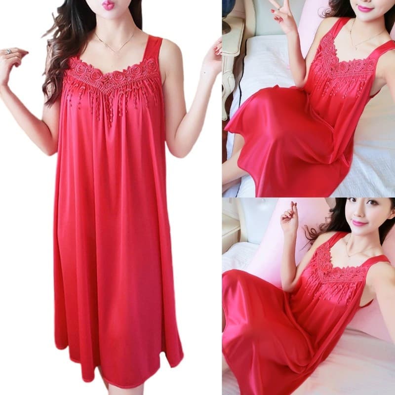 Camisola de Verão Feminina de Seda Gelada com Mangas, Vestido de Dormir, Presentes