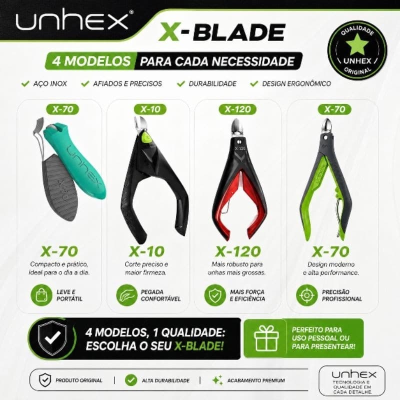 Alicate Cortador de Unhas Unhex Linha X-Blade Profissional Aço Inox Precisão Manicure Pedicure