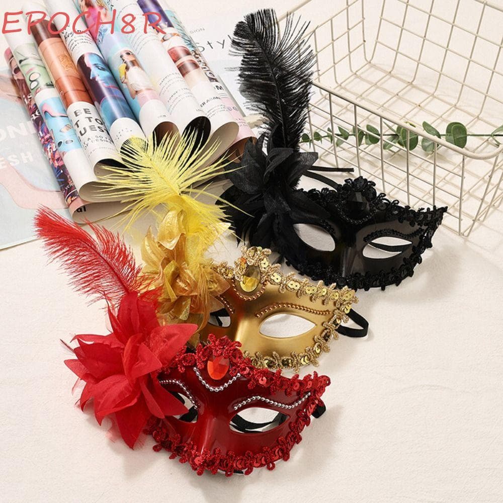 Máscara Meia Face EPOCH8R , De Penas De Strass Multicolorida Festa De Festival De Halloween Com Flores De Máscaras